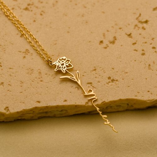 Personalized birthflower name necklace 1
